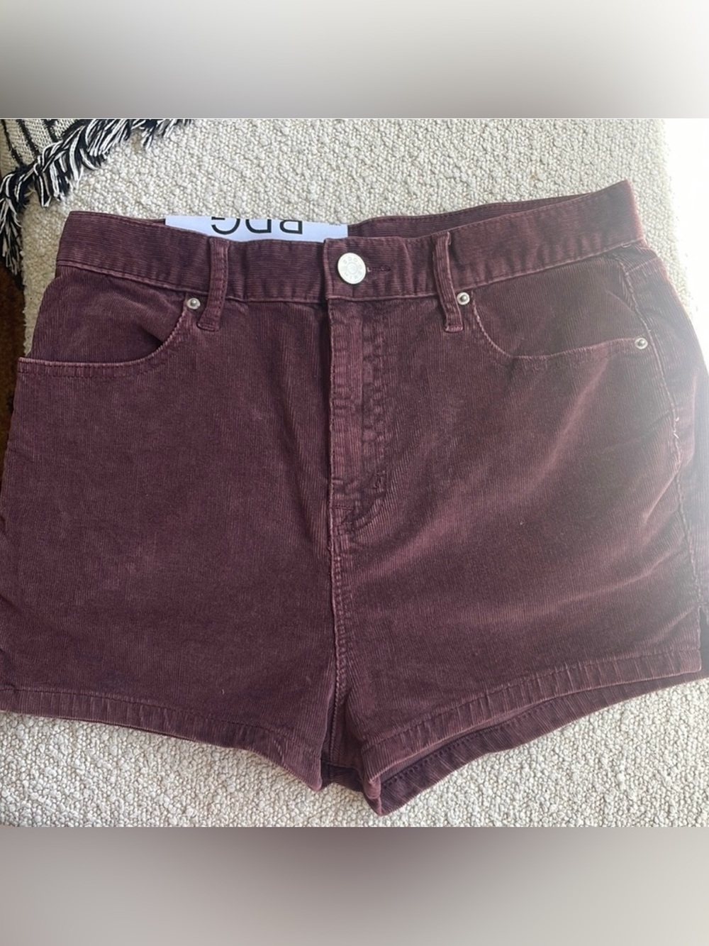 BDG Katie Super High Rise High-Waist Corduroy Shorts in Burgundy